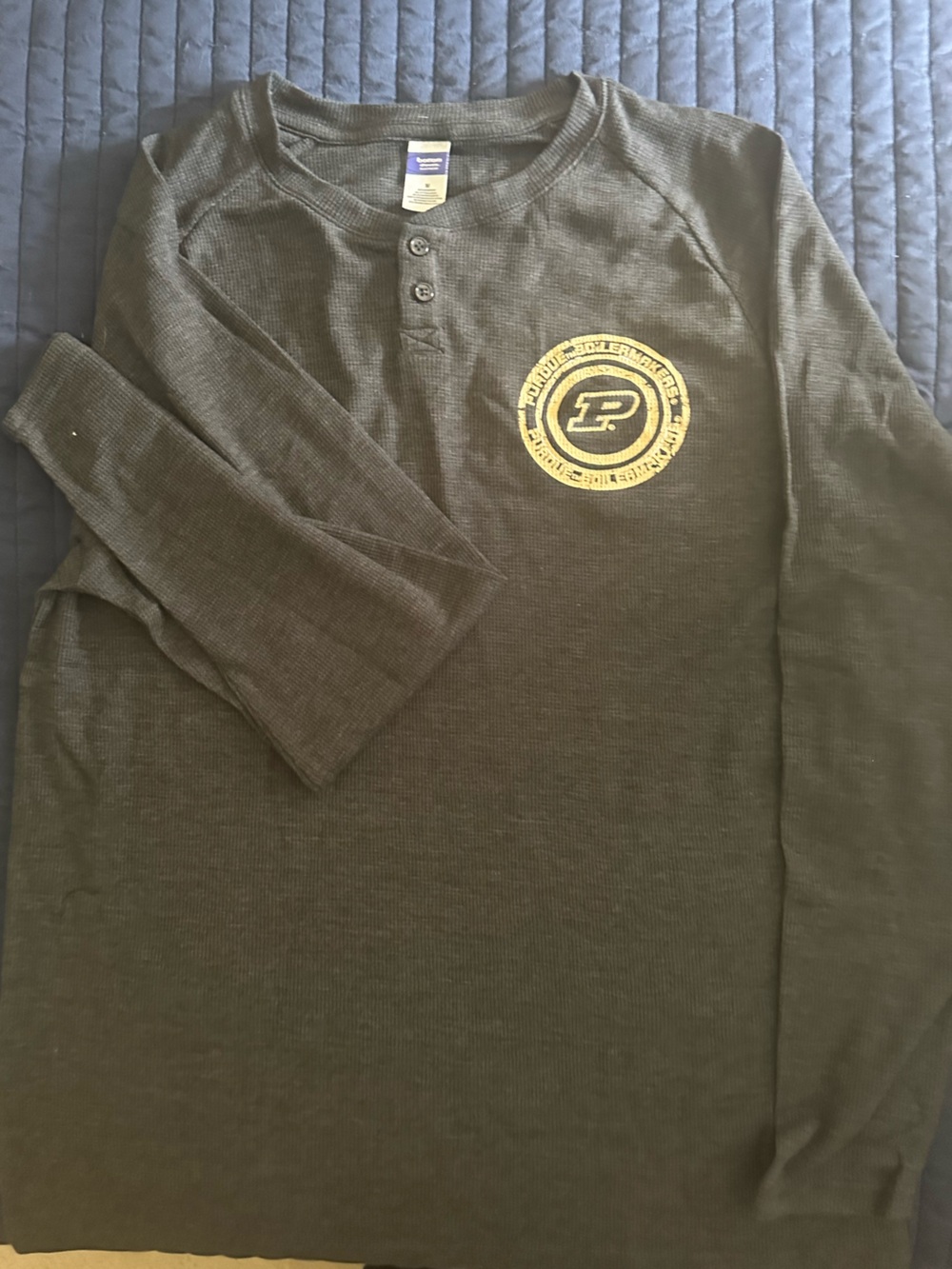 Dark Gray Thermal Henley sleep shirt with Purdue Logo